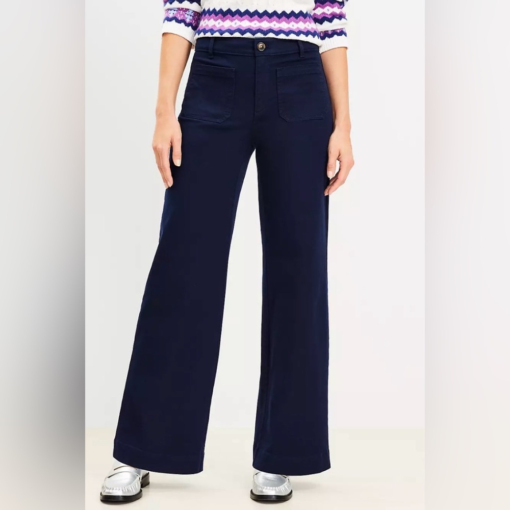 LOFT Palmer Blue Wide Leg Trousers - Picture 2 of 6